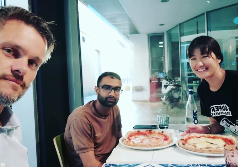 Fabio, Waheed, and Naoko at pizzeria