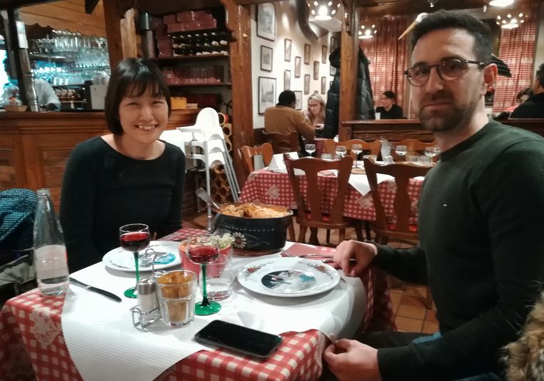 Matteo and Naoko at restaurant in Strasbourg