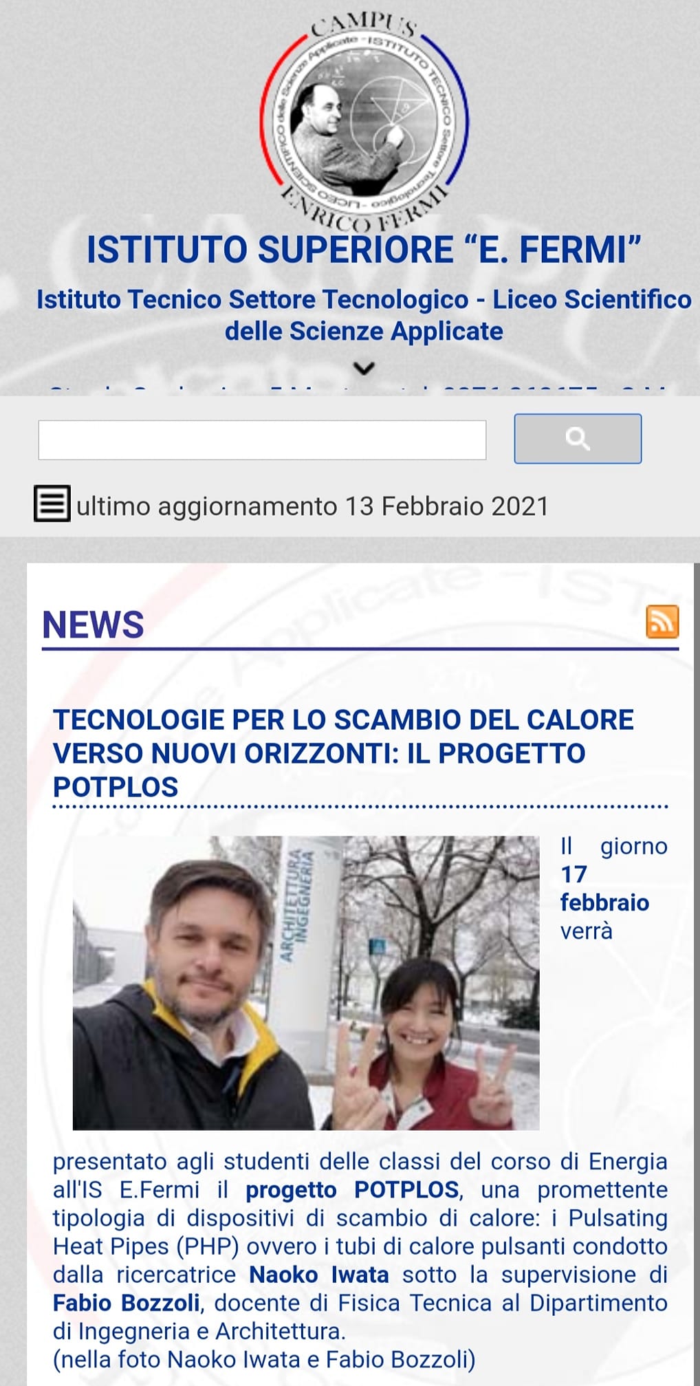 website of ITIS E. Fermi Mantova